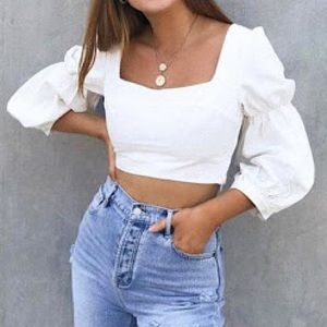 Urban Outfitters Romeo Puff Sleeved Crop Top White